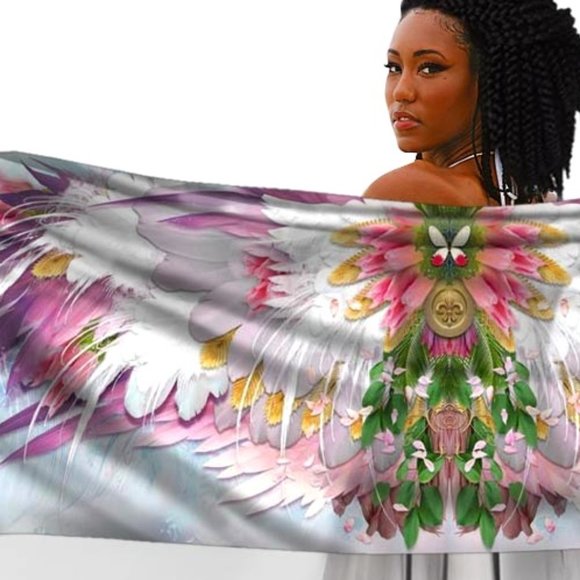 Pink & Lavendar Angel Feather Wings Pure Silk Fantasy Scarf Shawl - Picture 4 of 16